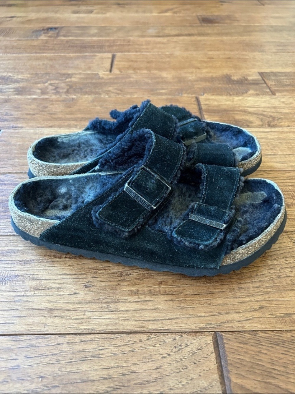 Birkenstock Arizona Shearling Sandals Black Suede Size 41 / Mens 8